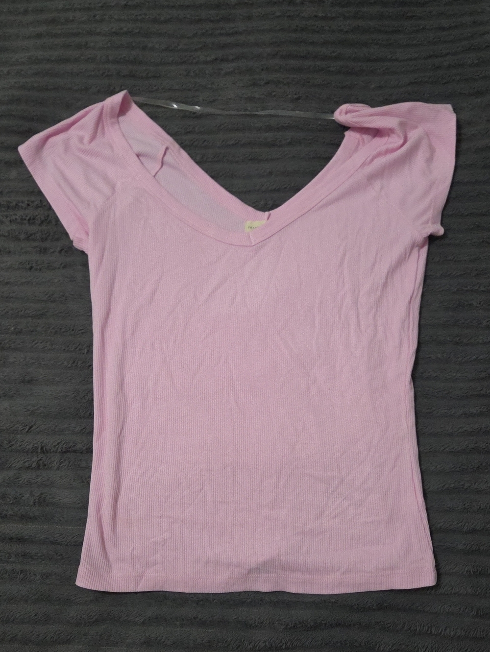 Light Pink Ribbed V-Neck Short Sleeve Tee